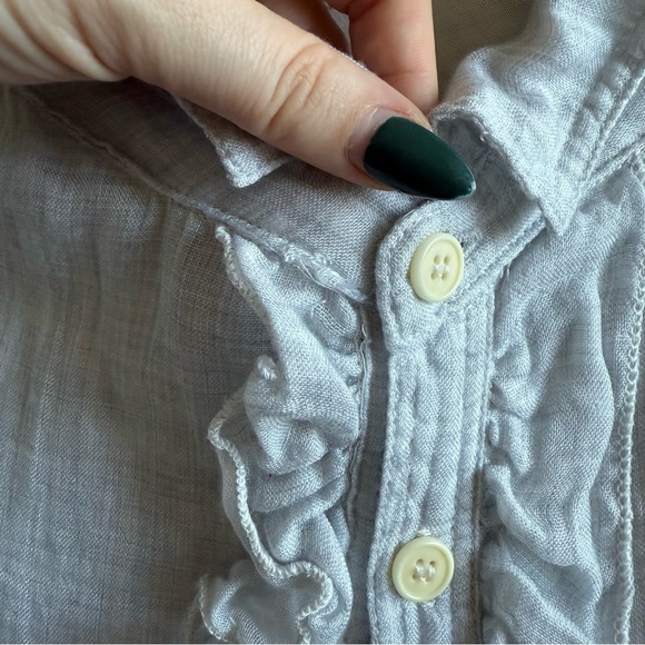 CP Shades Light Gray Ruffle-Front Linen Button-Up Top - Picture 12 of 12
